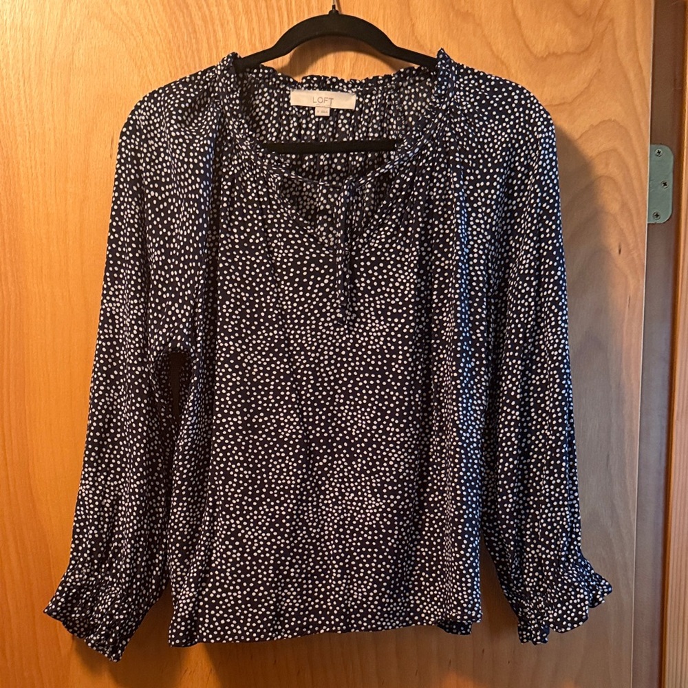 LOFT Navy and White Dotted Blouse